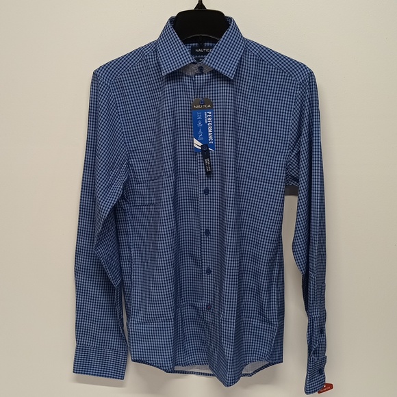 Nautica|long sleeve Dress shirt slim fit Mens Sz 14/14 1/2 32/33 Small plaid NWT - Picture 12 of 12